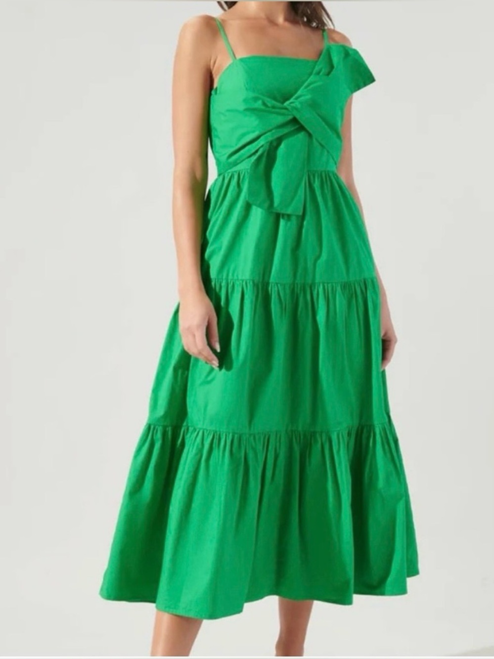 Sugarlips Green Tiered Midi Dress with Bow Detail
